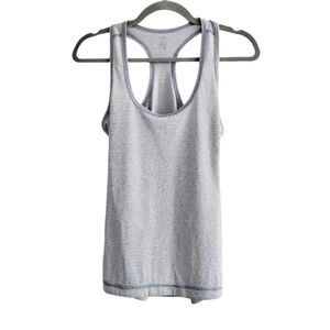 Z by Zella Gray White Racerback Striped Athletic Tank Top